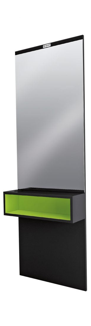 Specchio parrucchiere City Ceriotti con struttura in laminato di vari colori. Dotato di vano a giorno e porta phon integrato.