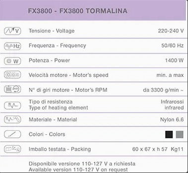 Lampada infrarossi per parrucchieri FX3800 Ceriotti con temporizzatore, regolatore elettronico e regolatore elettronico della ventilazione