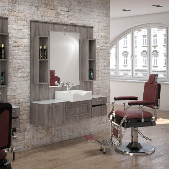 La mensola a parete GASTONE La mensola operativa barber GASTONE è un prodotto MADE IN ITALY. Mensola a parete uomo con piano lavoro in quarzo.