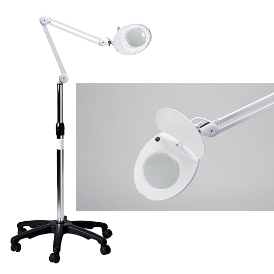 La lente di ingrandimento estetica professionale Led Lupa dispone di un braccio snodabile è a 3 o 5 diottrie dotata di luce a LED.