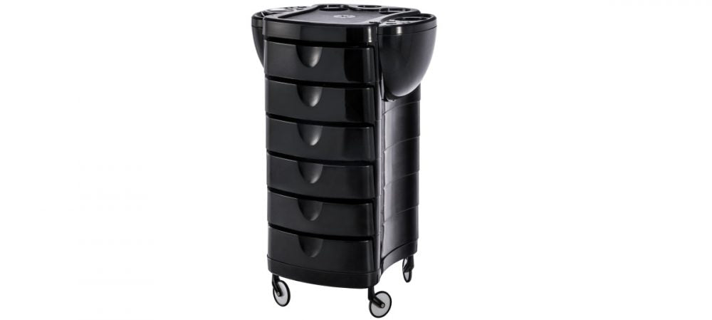Carrello parrucchiere Duo Style. Carrello con sei cassetti scorrevoli tutti intercambiabili. Piani multifunzione per taglio/piega e colore.