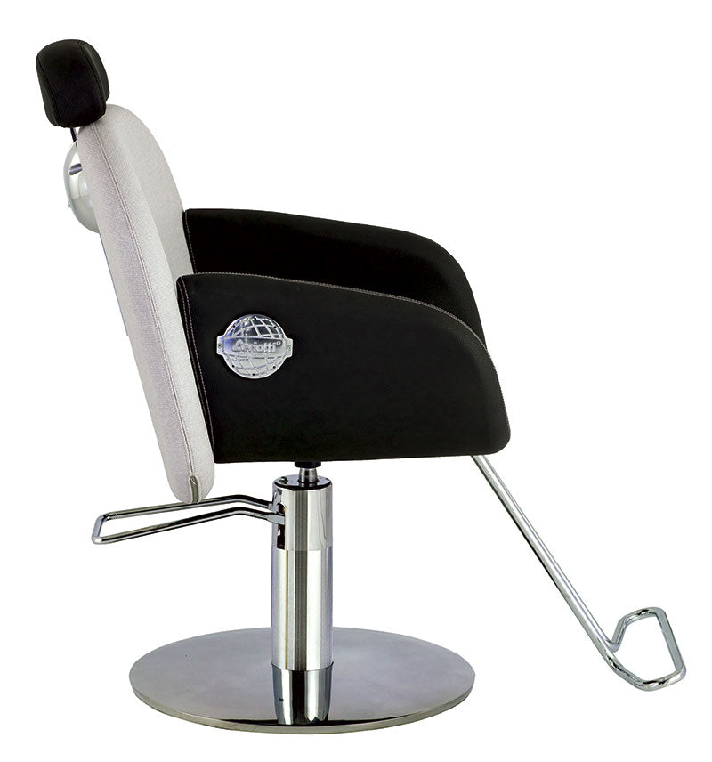 Poltrona per parrucchieri Ceriotti Olivia recliner con seduta in poliuretano schiumato con inserti in legno. Rivestimenti skai a scelta.