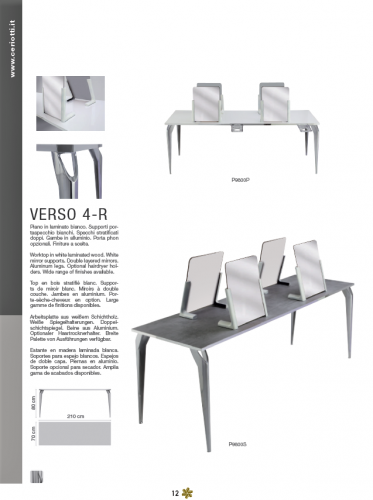 Tavolo lavoro parrucchiere Verso 4 R Ceriotti dotato di piano in laminato è dotato di supporti porta specchio bianchi o neri