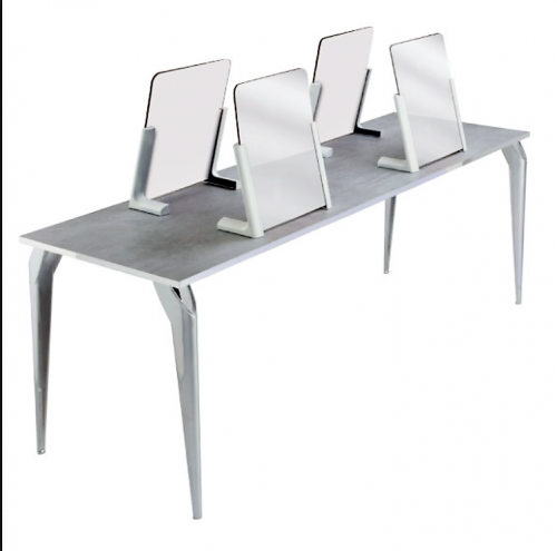 Tavolo lavoro parrucchiere Verso 4 R Ceriotti dotato di piano in laminato è dotato di supporti porta specchio bianchi o neri