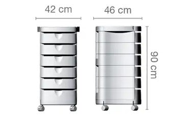 Carrello tecnico per parrucchieri Ciak -S della Ceriotti con sei cassetti con alloggiamenti per riporre phon, bottiglie e flaconi.