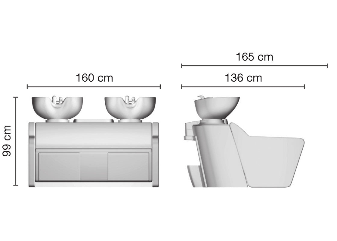 Lavatesta parrucchieri DUETTO SUPERIOR Ceriotti lavabo professionale per parrucchieri a divanetto, con due posti ampi e comodi.