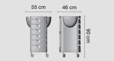 Carrello parrucchiere Duo Color Ceriotti con sei cassetti scorrevoli tutti intercambiabili. Piani multifunzione per taglio/piega e colore.