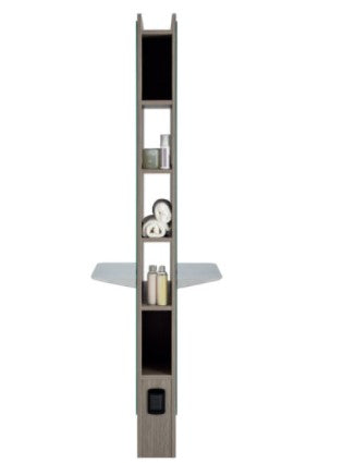 Lo specchio Memory Ceriotti è professionale in nobilitato bianco o effetto olmo, con vani a giorno e piano in alluminio pressofuso