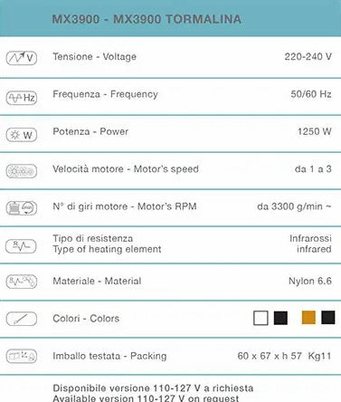 Lampada infrarossi MX3900 Ceriotti con programma manuale con possibilità di impostare tempo, temperatura e ventilazione e termostato digitale