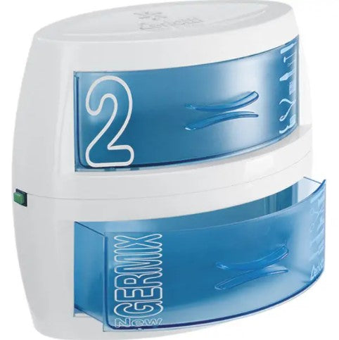 Sterilizzatore professionale NEW GERMIX 2 Ceriotti con 2 cassetti estraibili separati e interruttori che spengono la lampadina UV-C