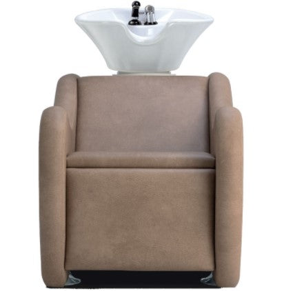 Lavatesta Relax Ceriotti con rivestimenti skai a scelta e piani multifunzione in metallo verniciato in elettroforesi.