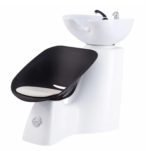 Lavatesta parrucchieri professionale RENO Ceriotti dalla seduta confort per via del suo cuscino e con lavello bianco in ceramica basculante.
