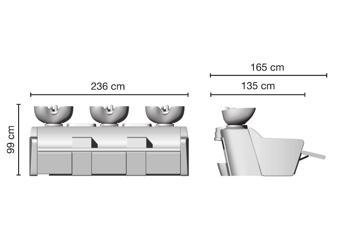 Lavatesta parrucchieri TOURING SUPERIOR Ceriotti lavabo professionale per parrucchieri a divanetto, con tre posti ampi e comodi.