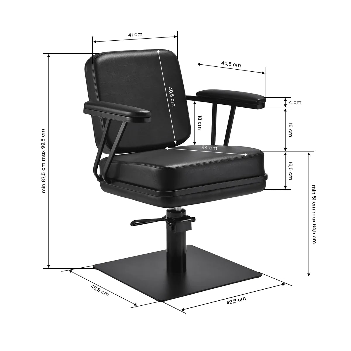 Poltrona da parrucchiere Madrid nera con base nera