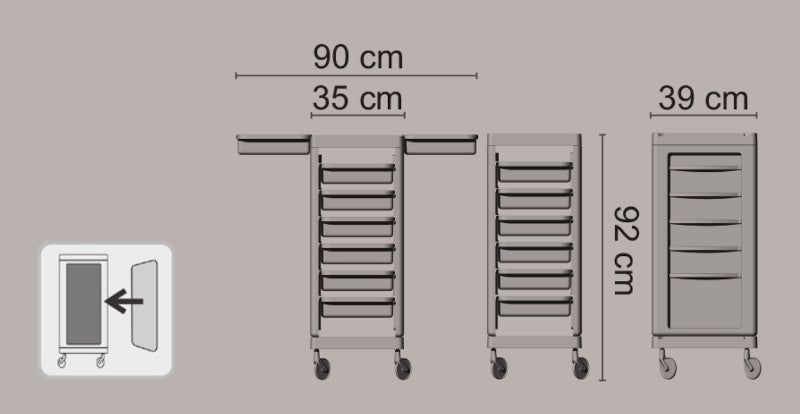 Il carrello da parrucchieri City della Ceriotti è a colonna in polipropilene, con sei cassetti tutti scorrevoli.