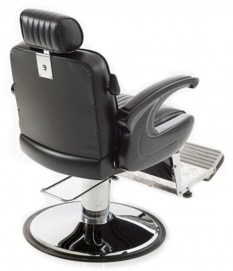 La poltrona da barbiere GIULIA della MUSTER è completamente reclinabile, dotata di pompa idraulica con base di design compresa.