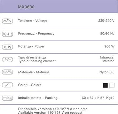 Lampada MX3600 Ceriotti con regolazione elettronica dell’irradiamento di energia e 5 interuttori singoli per l’accensione e spegnimento di ogni lampada.