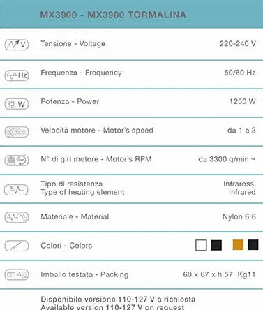 Lampada infrarossi MX3900 Ceriotti con programma manuale con possibilità di impostare tempo, temperatura e ventilazione e termostato digitale